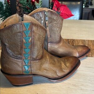 Lucchese Brown Ankle Boots with Teal Accents